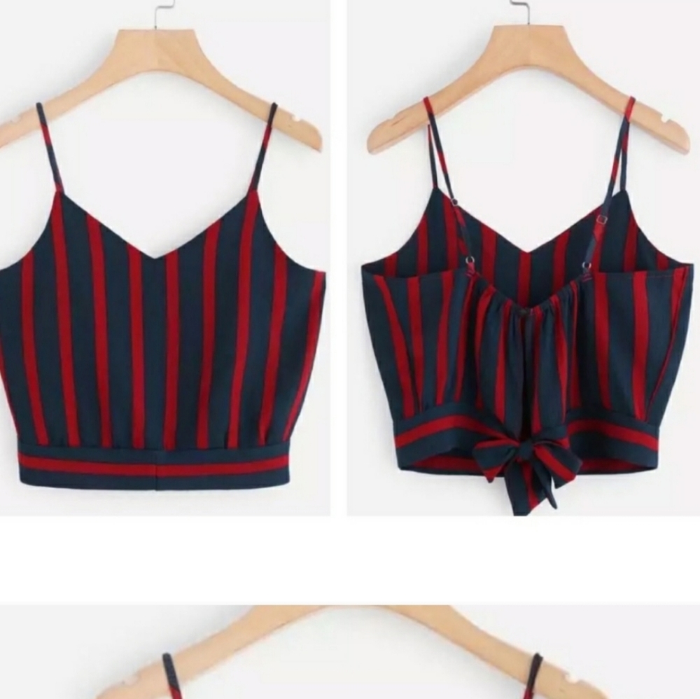 Navy and red striped crop blouse - Picture 4 of 4